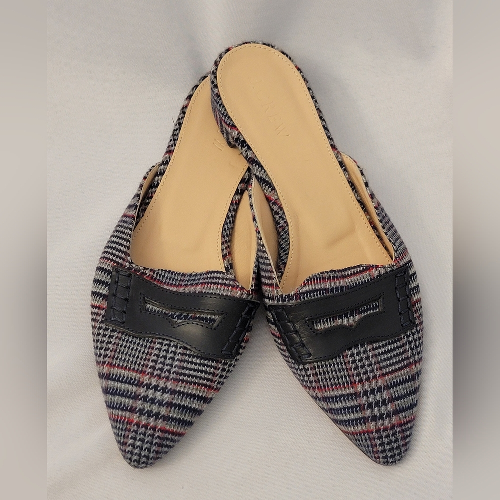 J. Crew Tweed Mules With Black Accent Size 5